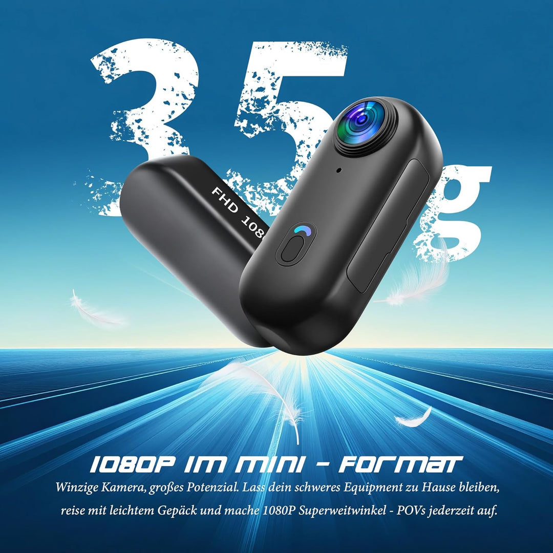 Action Cam 1080P mit 64G Speicherkarte,Mini Sportkamera WiFi,Unterwasserkamera,Freihand-POVs,Überall