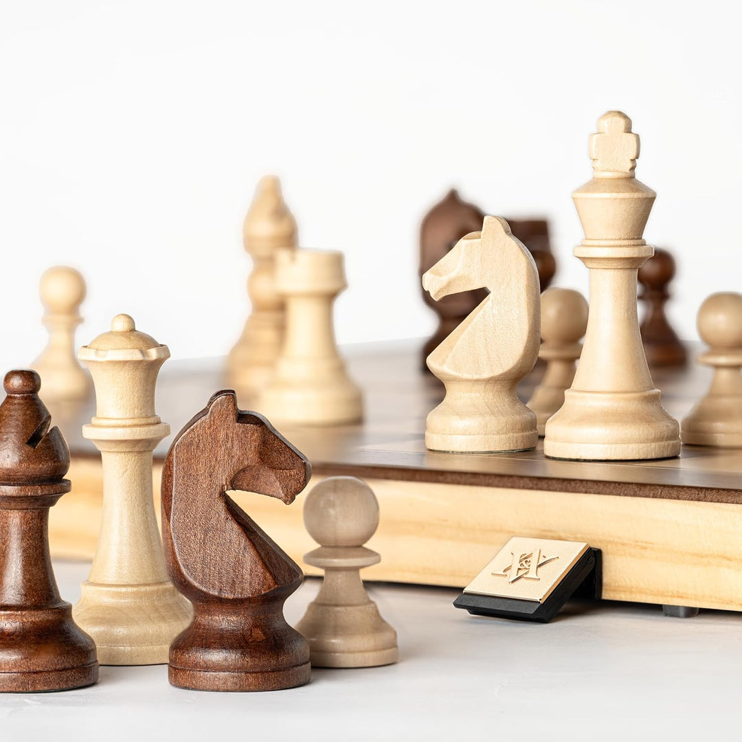 Magnetisches Schach-Set aus Holz, 38,1 cm, klappbares Brett, 7,6 cm, Königshöhe Deutscher Ritter Sta