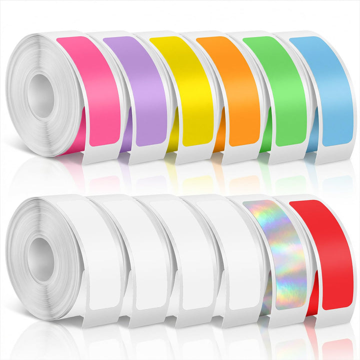 12 Rollen Selbstklebend Etikettenband, Thermal Label Tape, 12×40mm×160 Blatt × 1 Rollen Thermoetiket