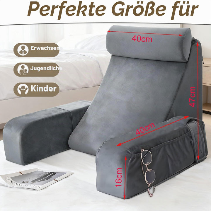 Gross lesekissen für Bett und Sofa, Erwachsene Rückenkissen Bett mit Nackenrolle &amp; Armlehnen, Ergono
