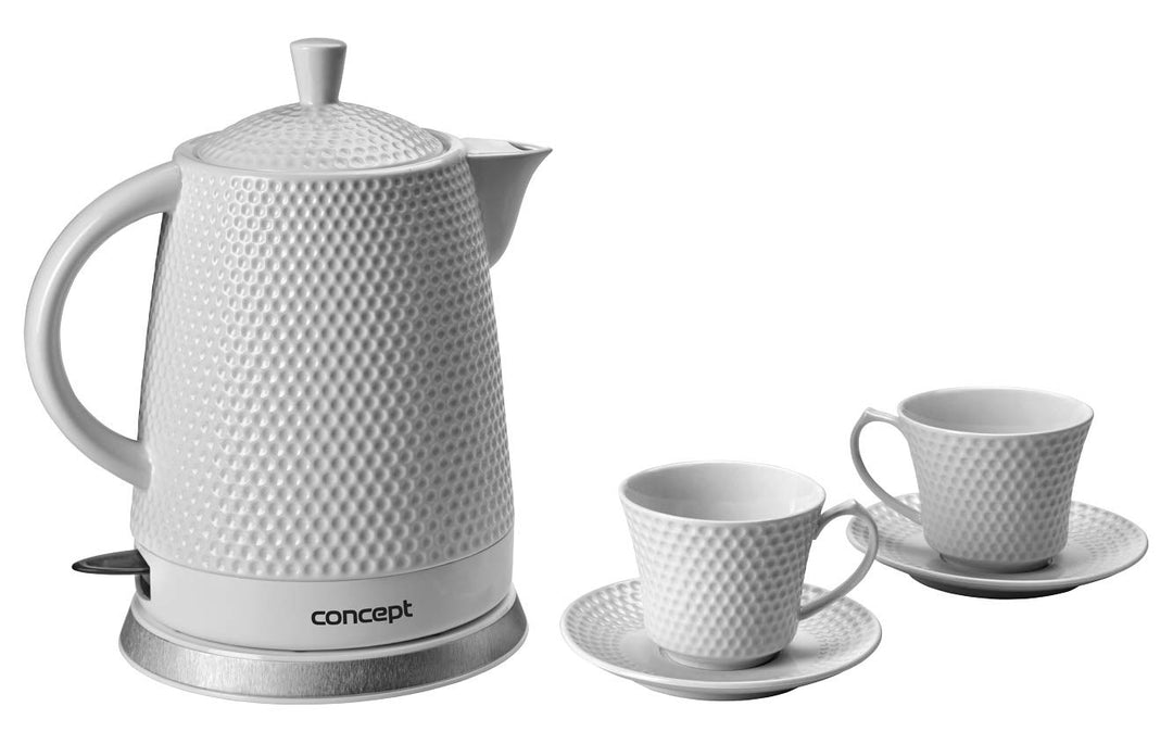 CONCEPT Hausgeräte RK-0040 Keramik Wasserkocher + 2 Tassen 1.5L 2200W, Weiss