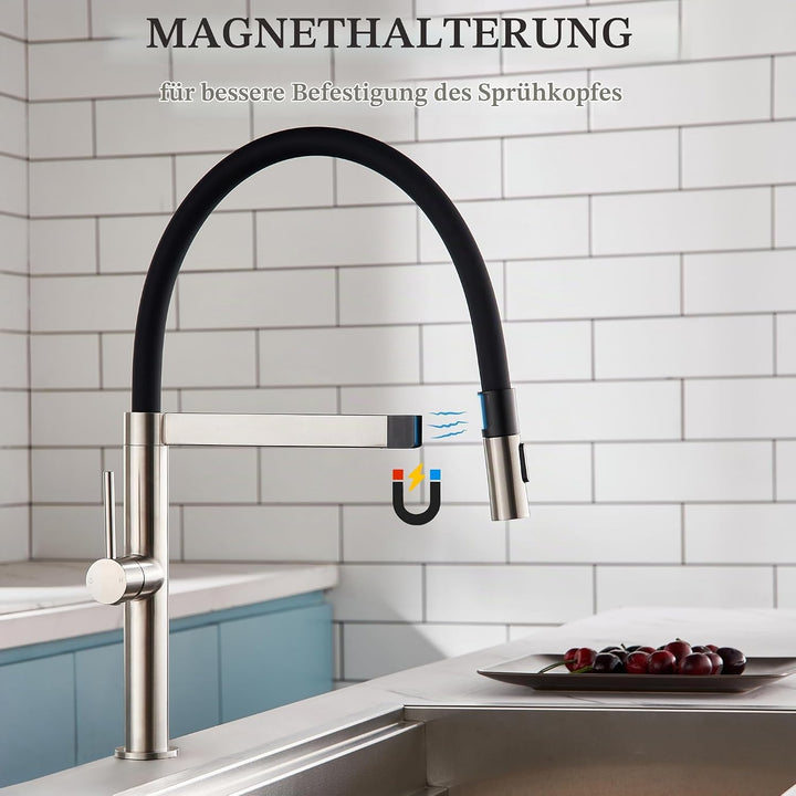 Tohlar Wasserhahn Küche, Hochdruck Küchenarmatur mit Herausziehbarer Brause, Einhebel Küchenarmatur
