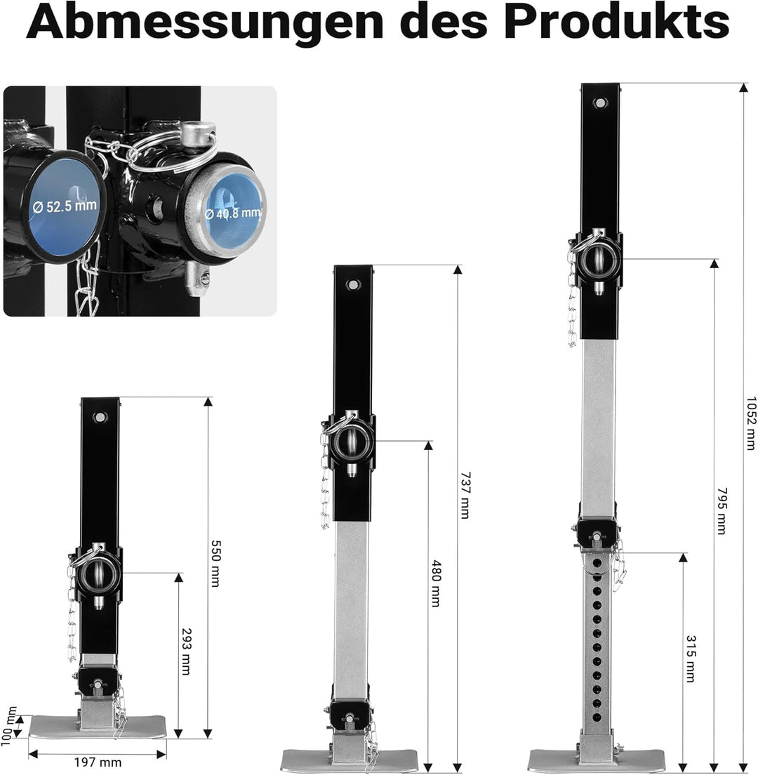 Wiltec Stützfuss 900 kg Kurbel seitlich mit Rohrhalterung, höhenverstellbare Anhängerstütze mit Fuss