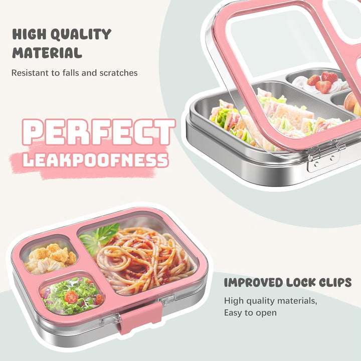 VITONIS Edelstahl Brotdose Lunchbox mit 3 Fächern, Bento Lunch Box Kinder Auslaufsicher BPA frei, Sp