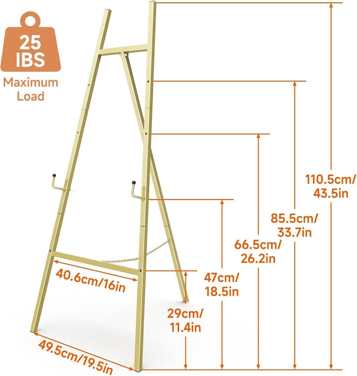 Goldfarbener Staffeleiständer für Schilder, Robuster Metall-Präsentationsständer mit verstellbarer K