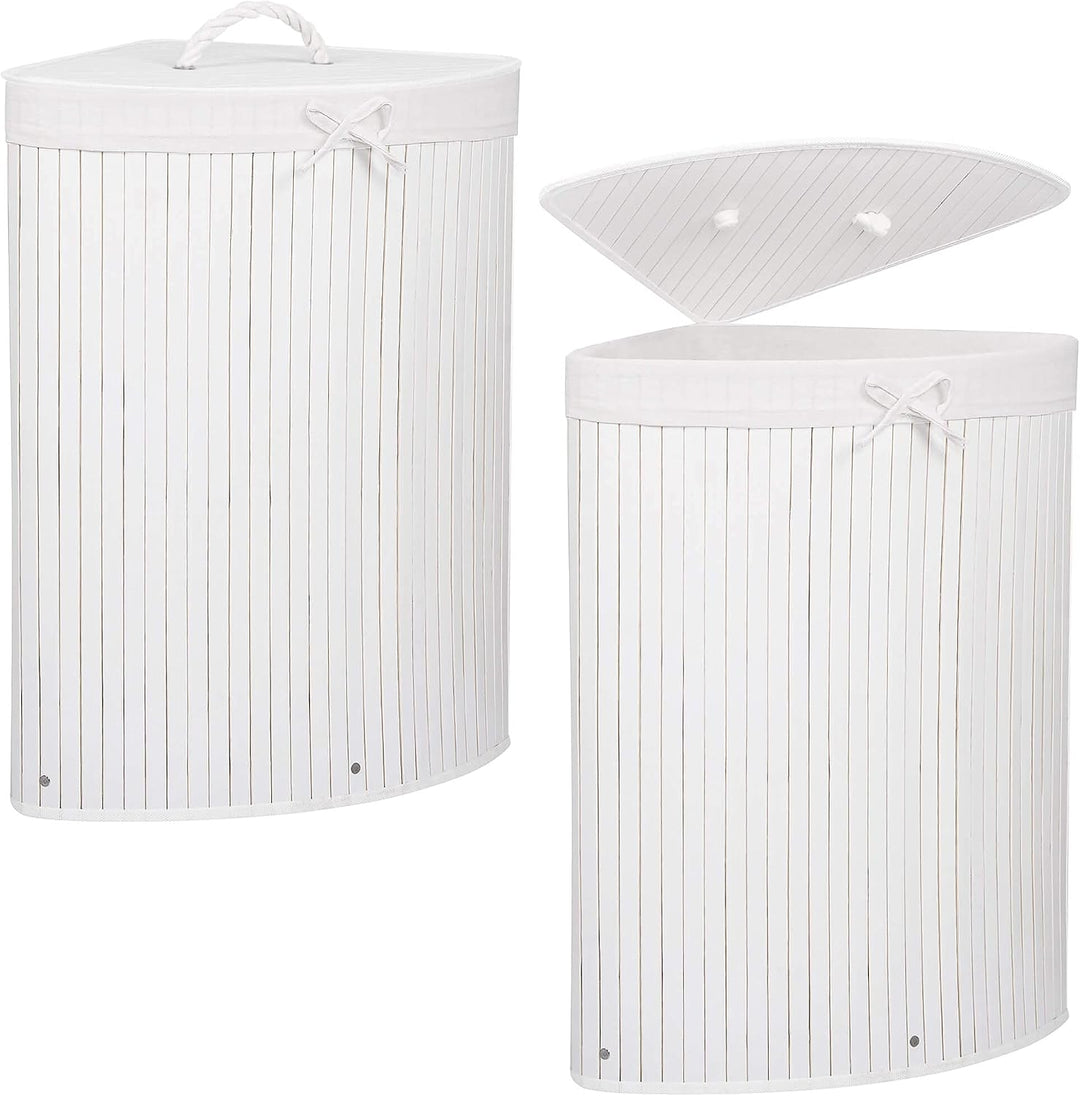 SPRINGOS Eckwäschekorb, Wäschesammler mit Deckel, 73 L, Wäschetonne, Bambus, platzsparend, Badeinric