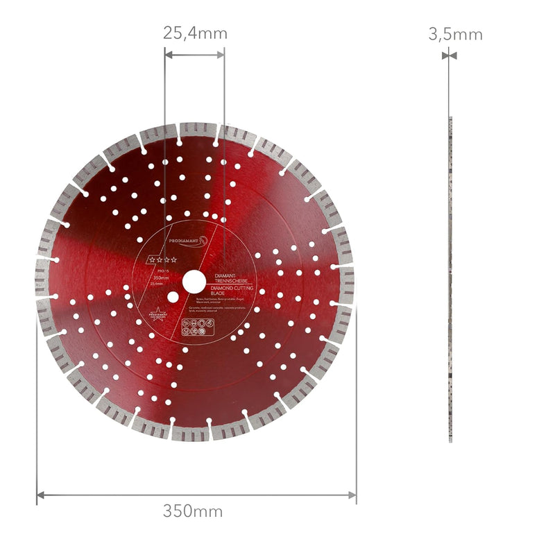 PRODIAMANT Turbo Diamant-Trennscheibe Beton 350mm x 25,4 mm Segmenthöhe 15mm 350/25,4mm, 350/25,4mm