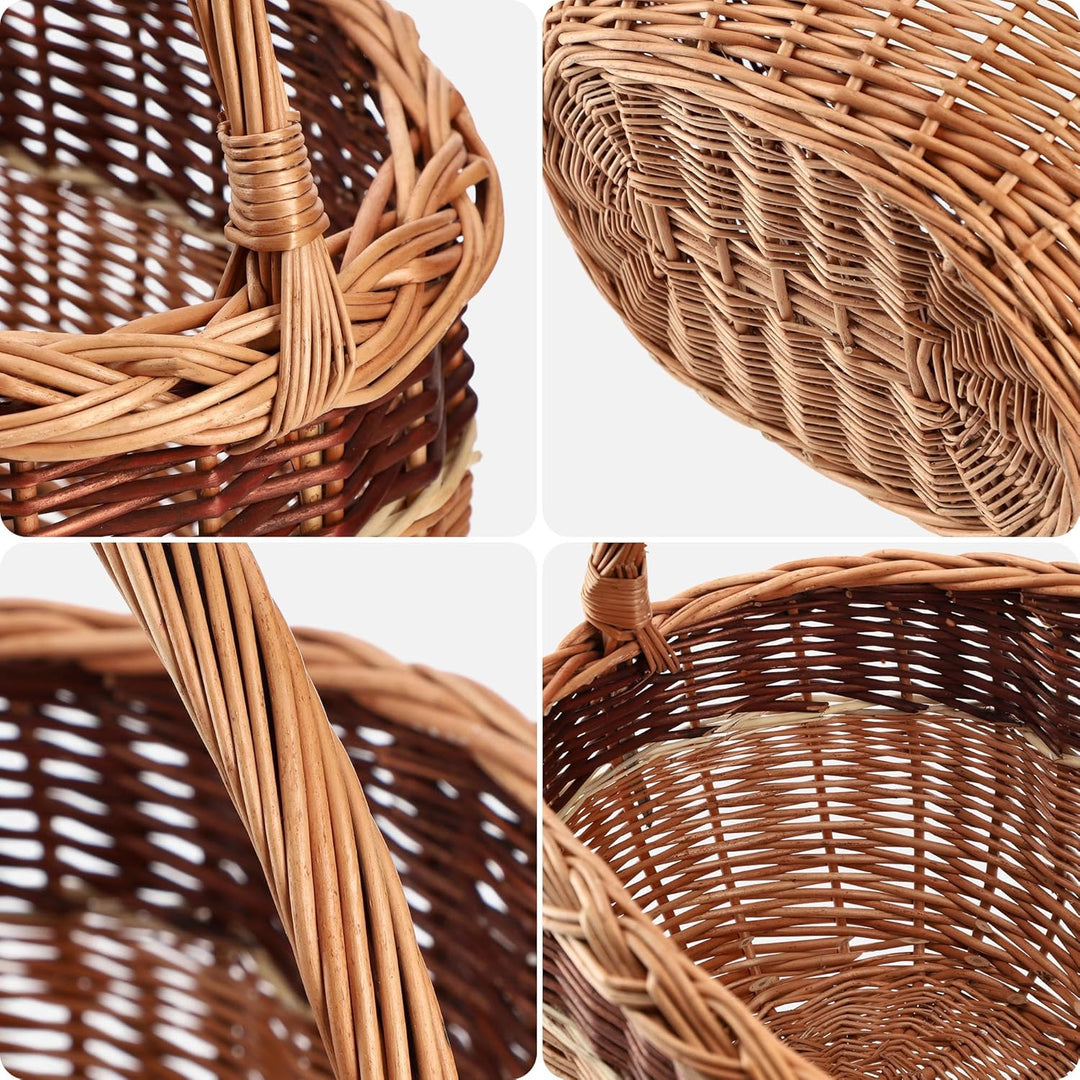 KADAX Weidenkorb für Pilze, Ovaler Korb zum Einkaufen, robuster Picknickkorb mit dem Henkelgriff, Fl