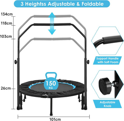 LIFERUN Indoor-Trampolin Ø101cm,Faltbares Fitness-Trampolin,Trampolin für Jumping Fitness,Tragfähigk