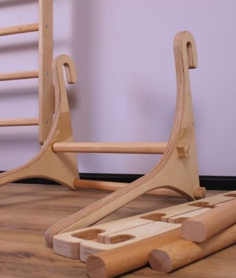 Komplettes Set aus robusten Trainingsgeräten aus Holz: stabile Dip-Stange und Klimmzugstange – 5-stu