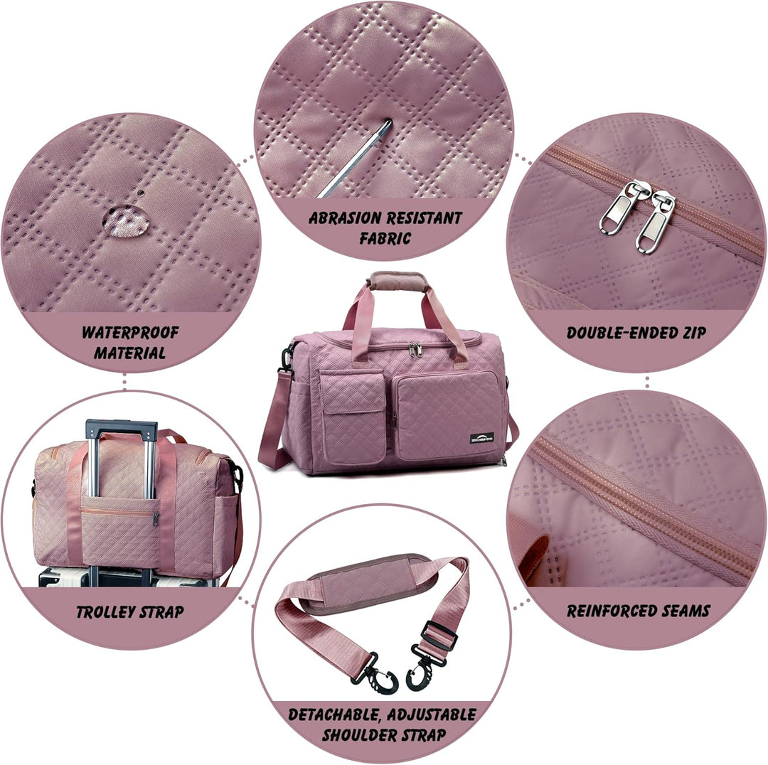 Sporttasche Damen，Reisetasche mit Nassfach und Schuhfach Wasserdichter Handgepäck Tasche, Weekender