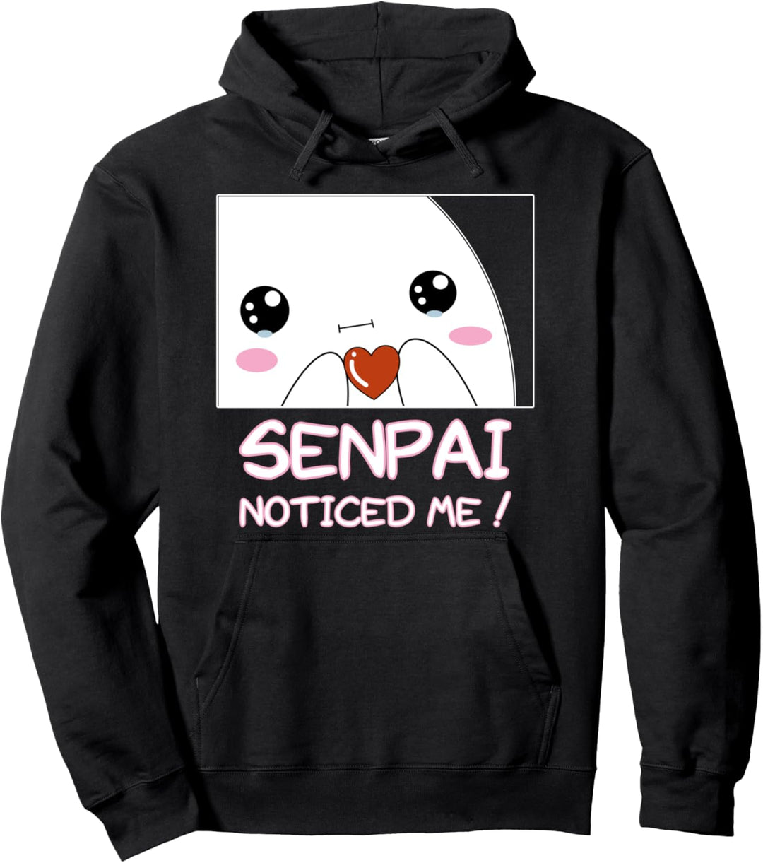 Senpai Noticed Me Kawaii Happy Anime Face Pullover Hoodie