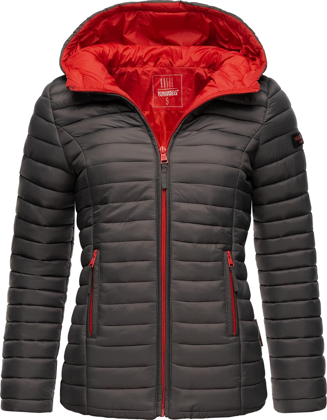 MARIKOO Damen leichte Übergangsjacke Steppjacke mit Kapuze Asraa XS-3XL XS Anthracite, XS Anthracite