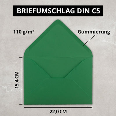 Briefumschläge in Grün - 50 Stück - DIN C5 Kuverts 22,0 x 15,4 cm - Nassklebung ohne Fenster - Weihn