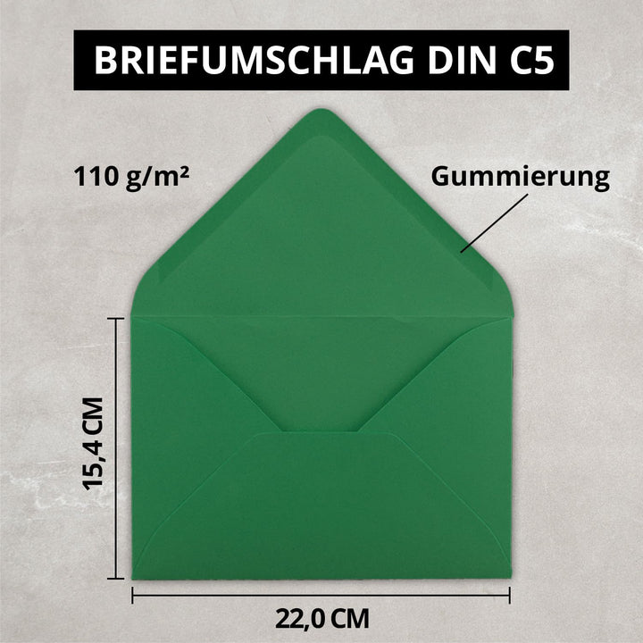 Briefumschläge in Grün - 50 Stück - DIN C5 Kuverts 22,0 x 15,4 cm - Nassklebung ohne Fenster - Weihn