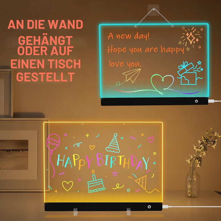 LED Notiztafel mit Farben, LED Schreibtafel mit 6 Farben &amp; 5 Modi, 30x20cm Acryl Notiztafel, Maltafe