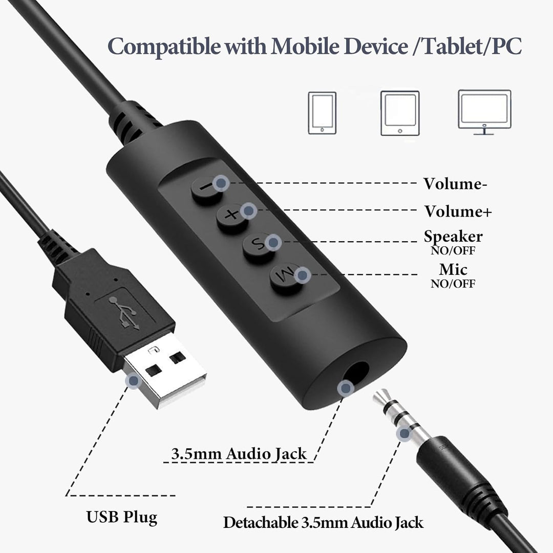 GEEKRIA USB-Headset mit Mikrofon, Stummschalttaste und Lautstärkeregler, leicht, kabelgebunden, Comp