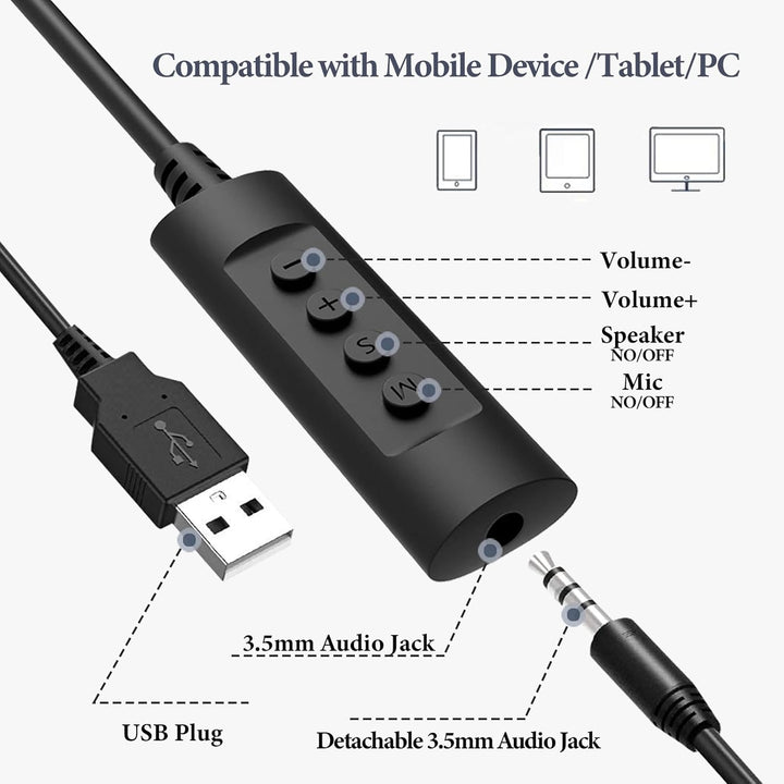 GEEKRIA USB-Headset mit Mikrofon, Stummschalttaste und Lautstärkeregler, leicht, kabelgebunden, Comp