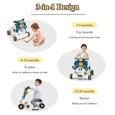 LIFEZEAL 3 in 1 Lauflernwagen, Baby Lauflernhilfe mit Spielbrett, Baby Walker mit Musik- & Spielfunk