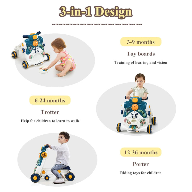 LIFEZEAL 3 in 1 Lauflernwagen, Baby Lauflernhilfe mit Spielbrett, Baby Walker mit Musik- & Spielfunk