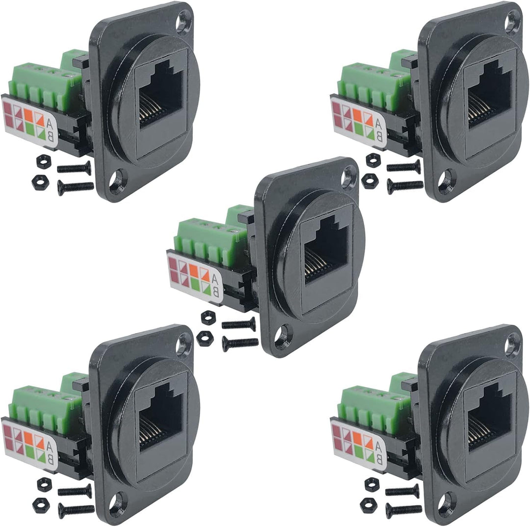 PENGLIN 5PCS RJ45-Buchse für Schalttafelmontage Schraubklemmenadapter, D-Typ RJ45 8P8C Buchse zu 8 P