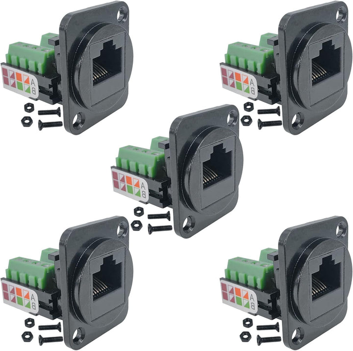 PENGLIN 5PCS RJ45-Buchse für Schalttafelmontage Schraubklemmenadapter, D-Typ RJ45 8P8C Buchse zu 8 P