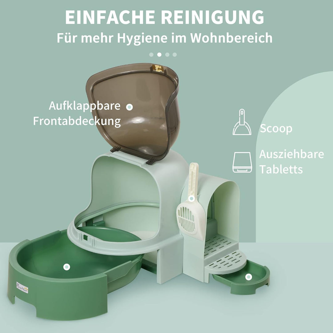 PawHut Katzentoilette, Katzenhaus, Katzenklo inklusive Schaufel, 2 Herausziehbarer Bodenwannen, Haub