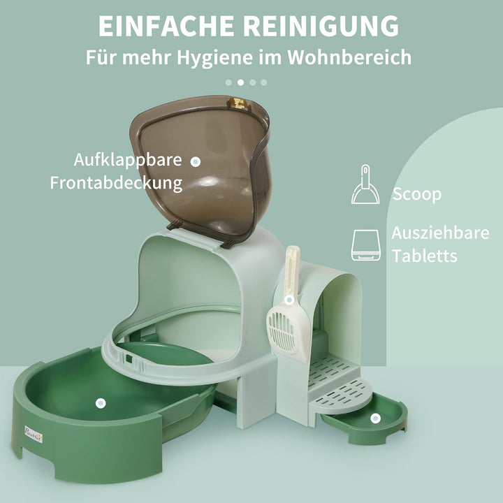 PawHut Katzentoilette, Katzenhaus, Katzenklo inklusive Schaufel, 2 Herausziehbarer Bodenwannen, Haub