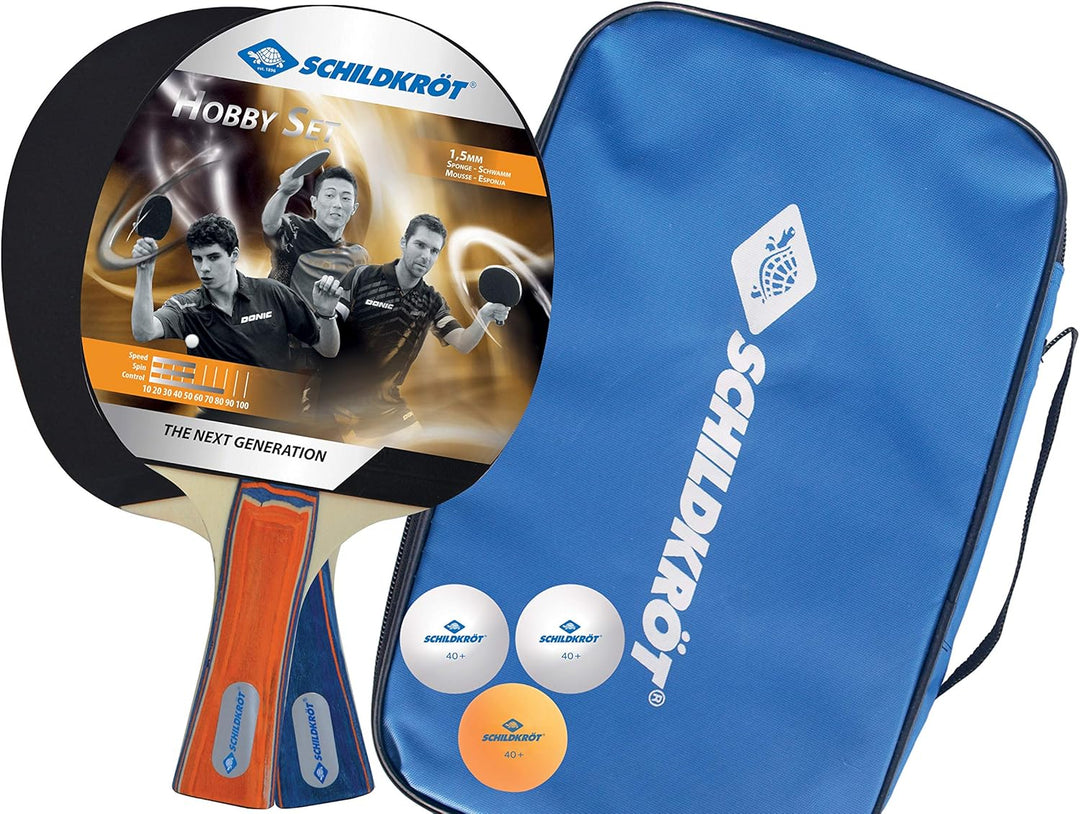 Donic-Schildkröt Tischtennis-Set Hobby, für 2 Spieler (2 Schläger, 3 Bälle, in Tragetasche, gute Fre