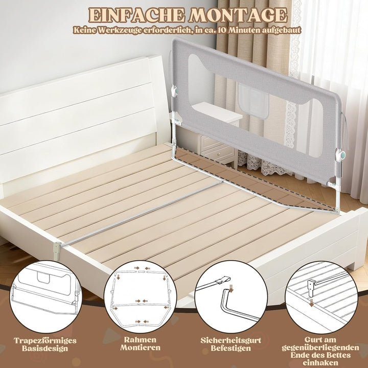 Rausfallschutz Boxspringbett,Rausfallschutz Bett 180cm,Bettschutzgitter für Babys und Kinder,Bettgit