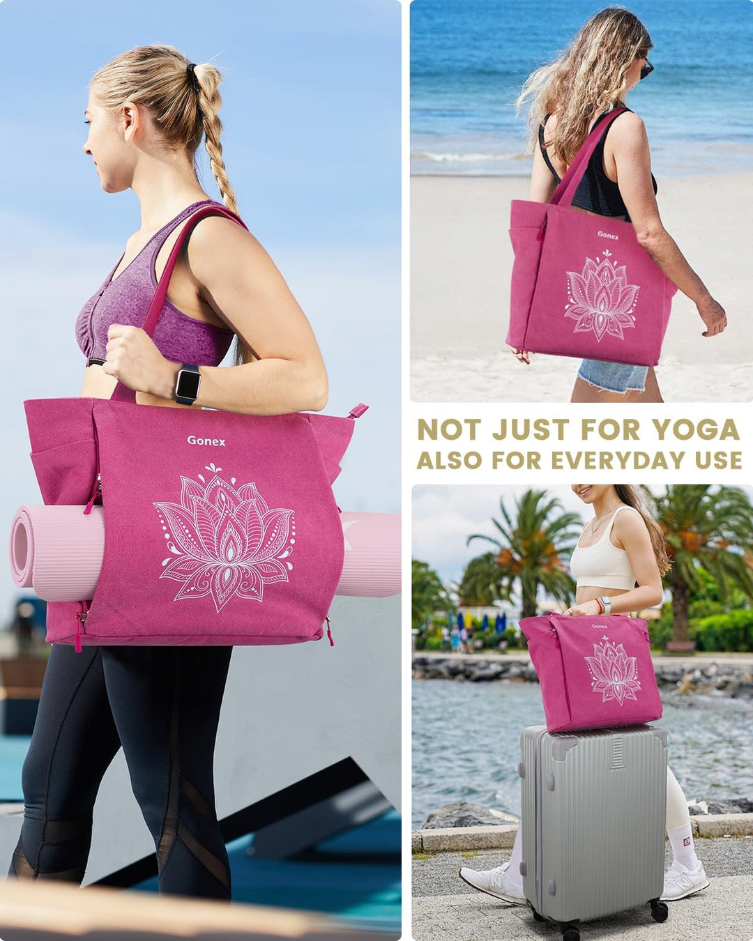 Gonex Yogatasche, Grosse Pilates Tragetasche mit Mehreren Taschen für Damen Herren, Robuste Canvas T