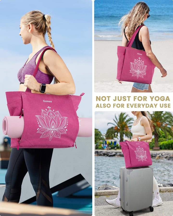 Gonex Yogatasche, Grosse Pilates Tragetasche mit Mehreren Taschen für Damen Herren, Robuste Canvas T