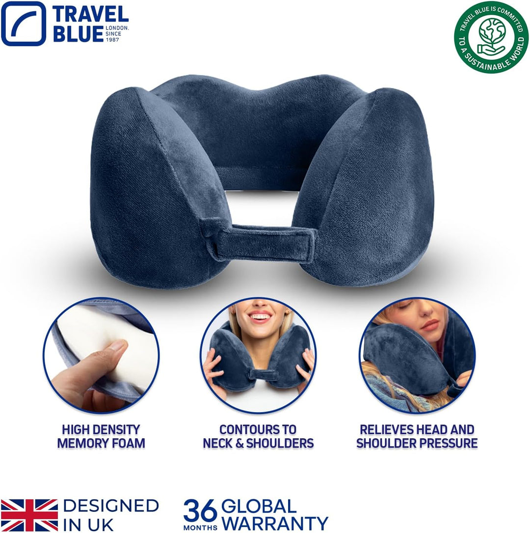 Travel Blue Reisekissen Memory Foam - Ergonomisches, Leichtes Nackenkissen für Flugzeug, Auto, Büro