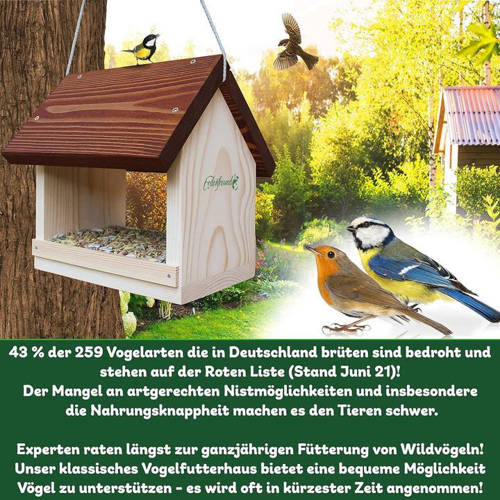 ERDENFREUND® Vogelfutterhaus 2 Grössen mit Leinenkordel reissfest Futterhaus für Vögel wetterfest mi