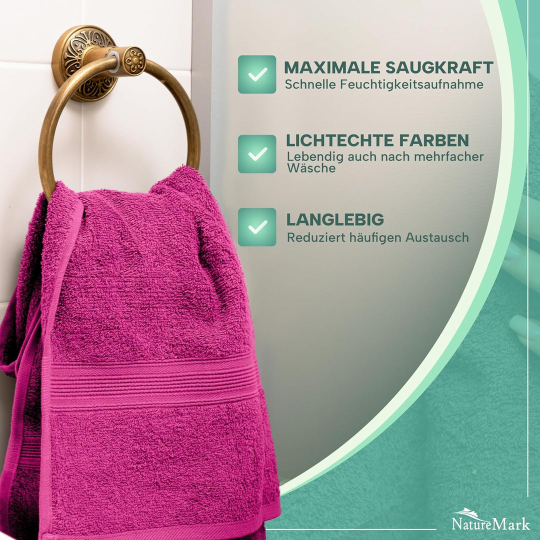 NatureMark 8er Pack Frottier Handtücher 50x100cm, 100% Baumwolle, Pink, 50 x 100 cm