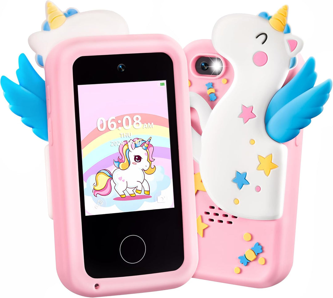 SYNCFUN Kinder Handy Smartphone,Kinder Kamera Spielzeug mit Dual-Kamera,Spiel,Musik Player 8GB Karte
