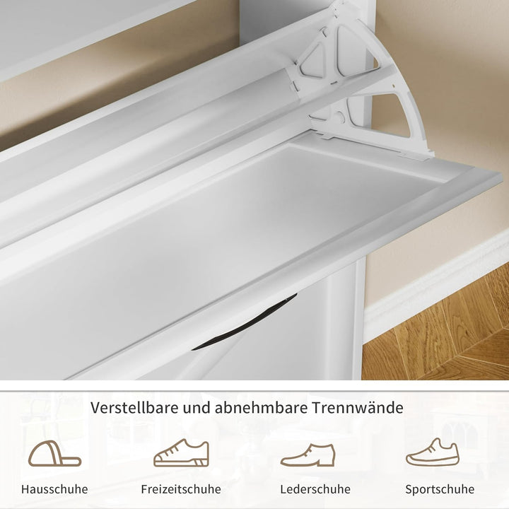 Schuhschrank schmal, Schuhkipper mit 2 Klappen, Schuhregal mit 4 Ablageflächen für Flur, Schuhkommod