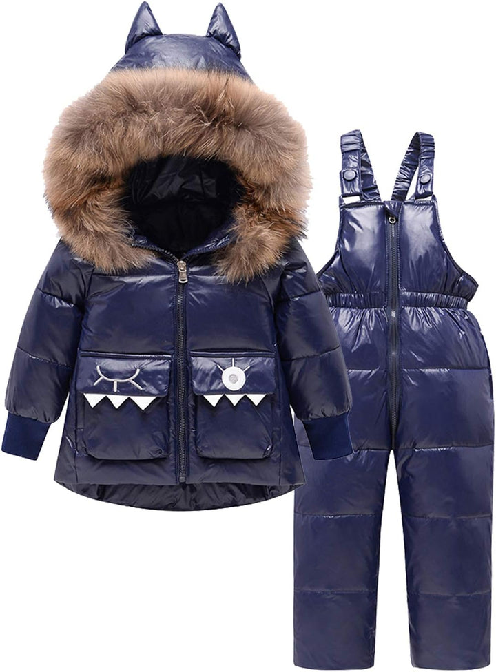 Skianzug Mädchen Kinder Schneeanzug Daunenjacke mit Kaputze + Skihose 2tlg Bekleidungsset Winteranzu