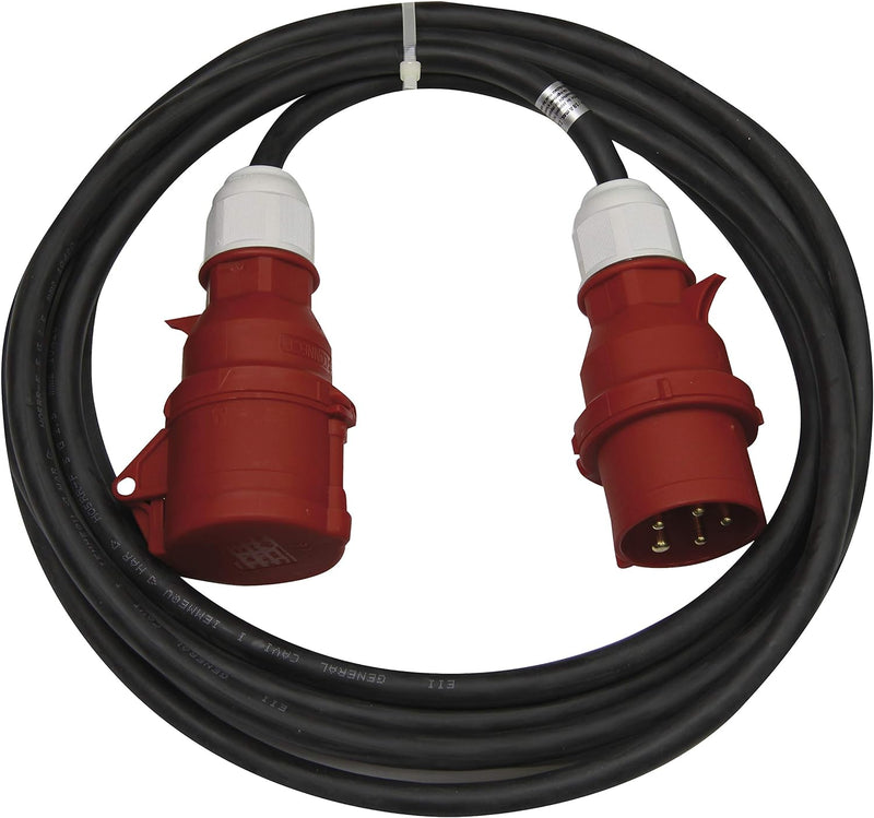 CEE-Verlängerungskabel 5-polig Stecker / 10m / 5X 16 A / 400V / 3 Phasen / 2,5 mm / IP44 / schwarz