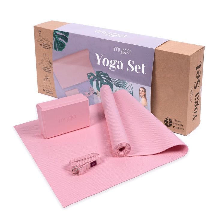 Myga Yoga-Starter-Set – Yogamatte, Yoga-Blöck Ziegel &amp; Metall D-Ring Yoga-Gurt – Starter Kit für Anf
