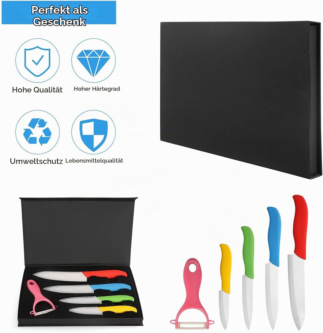 Ballery Keramikmesser Set, Kochmesser Sets mit 4 Keramikmesser und 1 Sparschäler mit Ergonomischem G