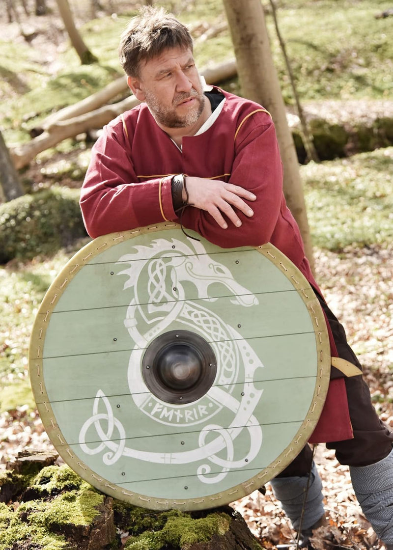 Battle-Merchant | Rundschild mit Fenrir-Motiv | handbemalter Wikingerschild aus Holz | 80cm (31,5 Zo