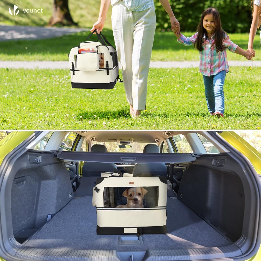 VOUNOT Hundebox faltbar, Transportbox Katze Hunde, Hundetasche, Oxford-Gewebe, Netzstoff, Atmungsakt