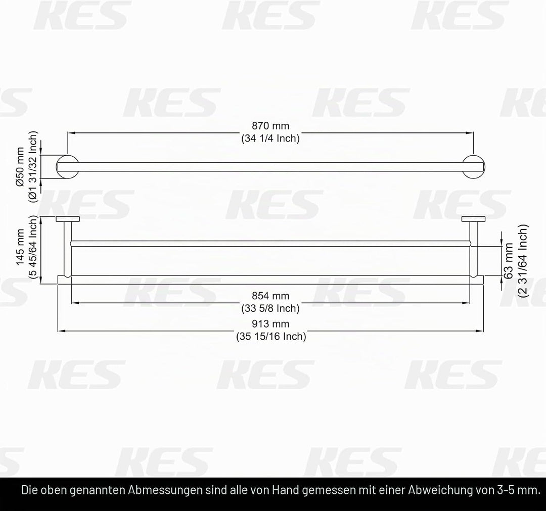 KES Handtuchhalter Bad Doppelt Handtuchstange Edelstahl SUS304 Badetuchhalter Zweiarmig 90 cm Handtu