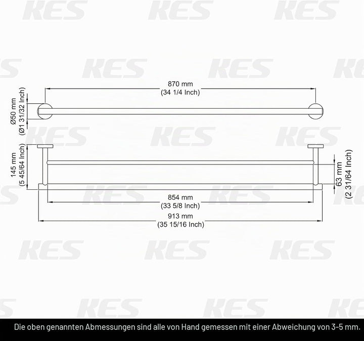 KES Handtuchhalter Bad Doppelt Handtuchstange Edelstahl SUS304 Badetuchhalter Zweiarmig 90 cm Handtu