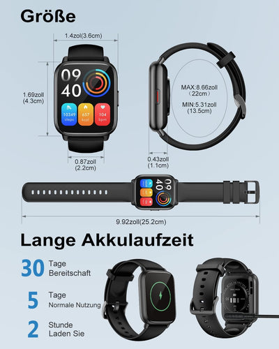 RUIMEN Smartwatch mit Telefonfunktion,Smartwatch für Damen Herren HD-Touch Screen Fitnessuhr mit SpO