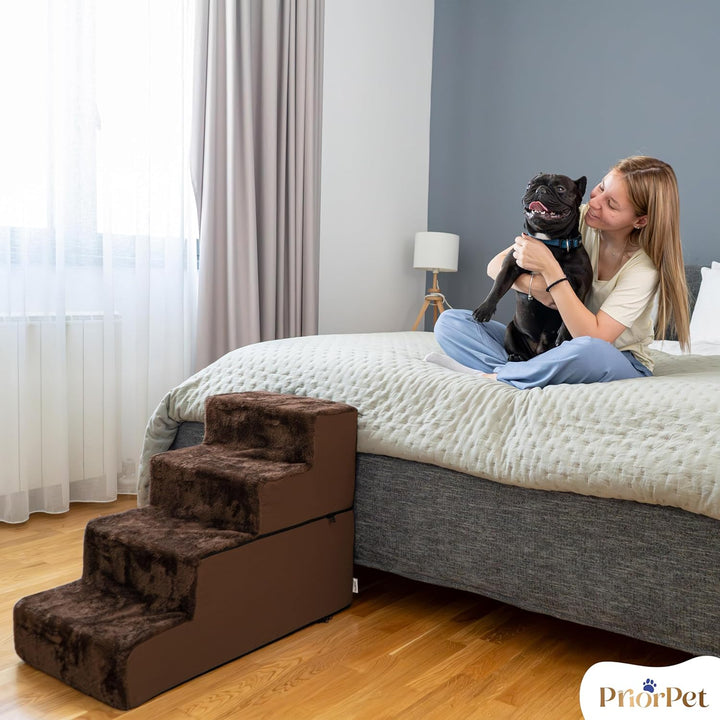 Hundetreppe für Bett - 4 Stufen Hunderampe 58cm hoch - Schaumstoff Treppe für kleine Hunde - Sichere