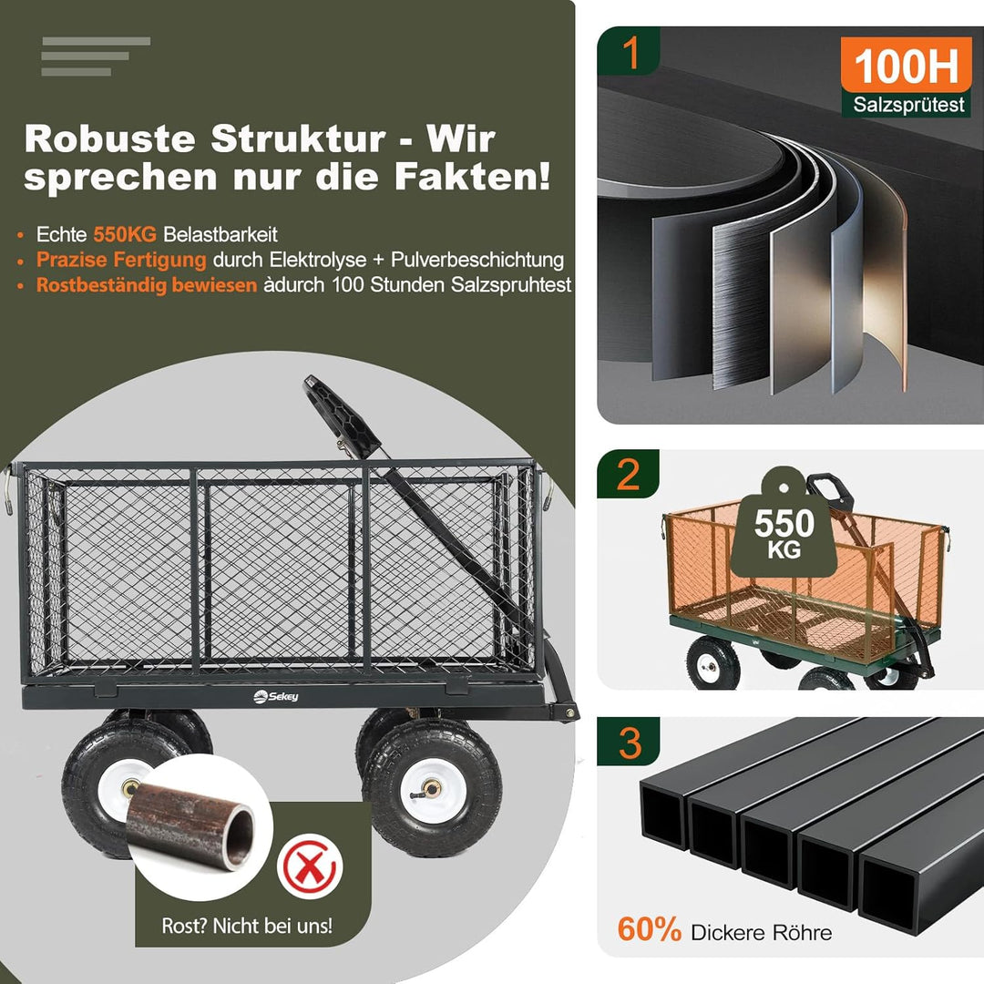 Sekey Bollerwagen Gartenwagen 550KG Belastbar, Transportwagen Transportkarre Gerätewagen mit Patenti