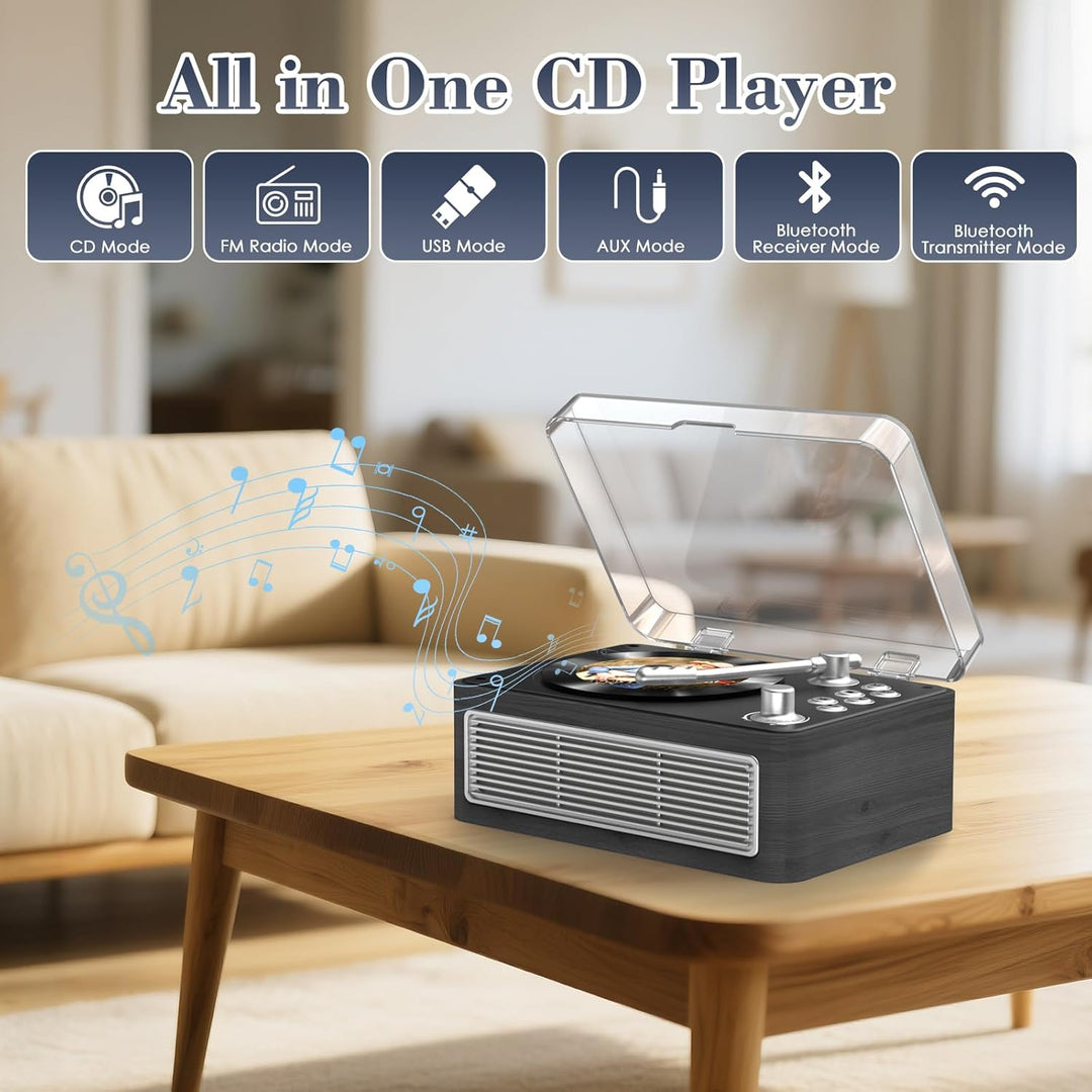 Gueray Tragbarer Bluetooth CD-Player mit Lautsprechern 3600mAh Wiederaufladbarer Vintage CD Spieler