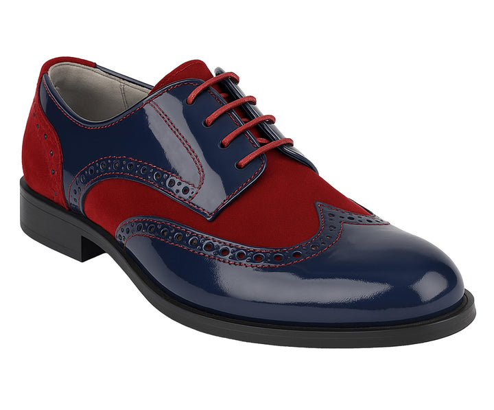 SIRRI Jungen Wildleder Lackschuhe Schnürschuhe Brogue formelle Hochzeitsschuhe 24 EU Marineblau Burg